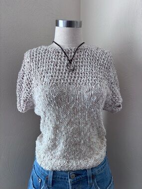 JH Collectibles Beige Open-Knit Short Sleeve Sweater Top